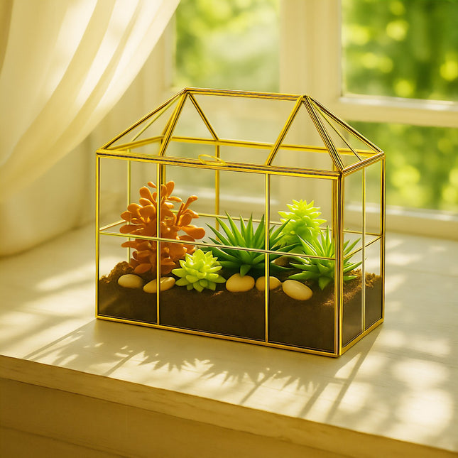 Glass House-Shaped Terrarium for Indoor Plants