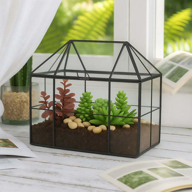 Glass House-Shaped Terrarium for Indoor Plants