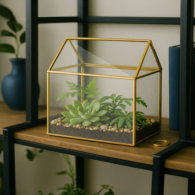 Glass House-Shaped Terrarium for Indoor Plants