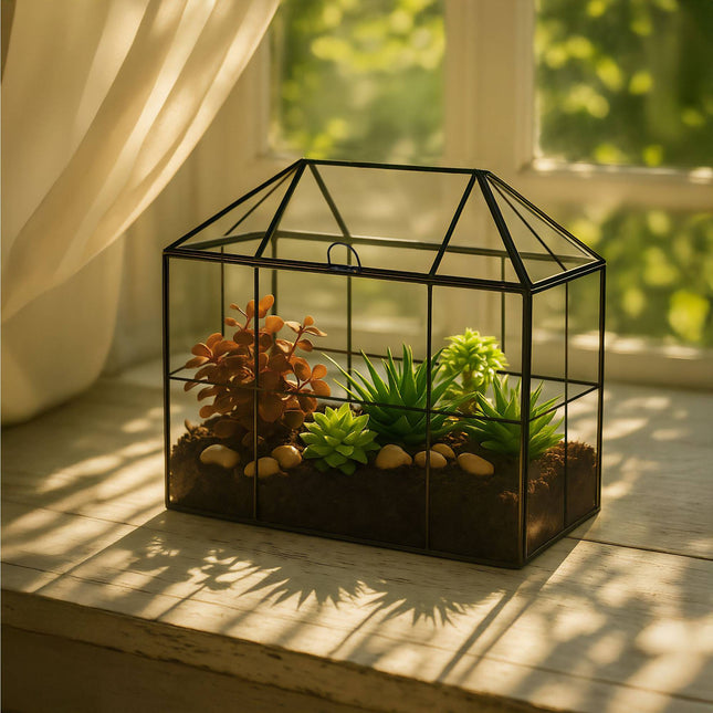 Glass House-Shaped Terrarium for Indoor Plants