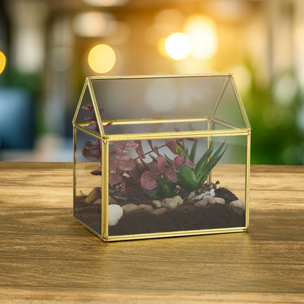 Glass House-Shaped Terrarium for Indoor Plants