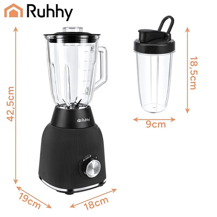Glass Jug Blender 1200W with Ice Crushing and Pulse Mode, 2 Portable Cups