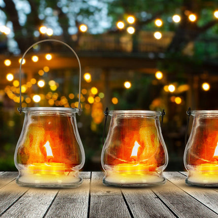 Glass Lanterns Set, Gold/Black, Round Candle Holders