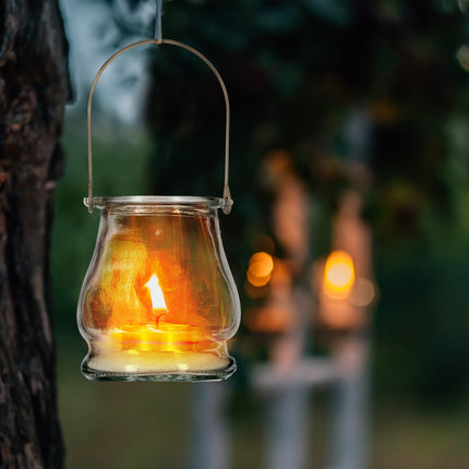 Glass Lanterns Set, Gold/Black, Round Candle Holders