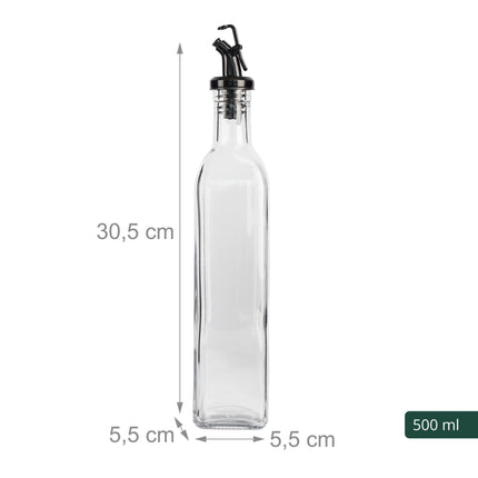 Glass Oil Bottle Set with Bamboo Holder – 4 Pack