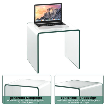 Glass Side Table – U-Shaped, Tempered, 45x45x41 cm