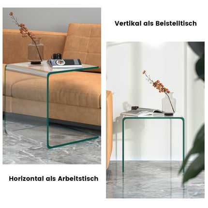 Glass Side Table – U-Shaped, Tempered, 45x45x41 cm