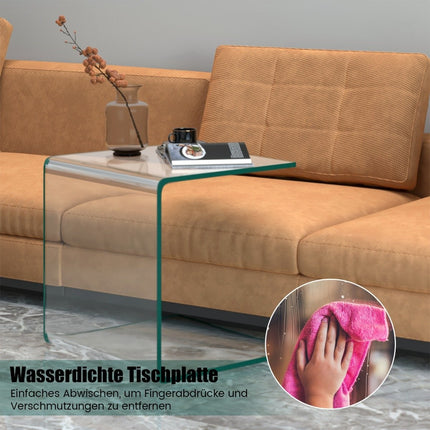 Glass Side Table – U-Shaped, Tempered, 45x45x41 cm