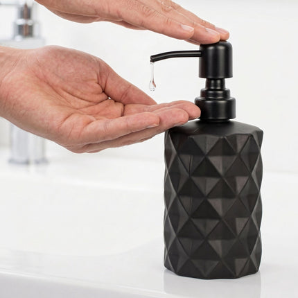Glass Soap Dispensers, 2-Pack 350 ml, Black Stainless Pump