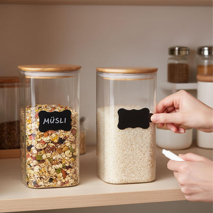 Glass Storage Jars, Bamboo Lids, 1500ml, Set of 3
