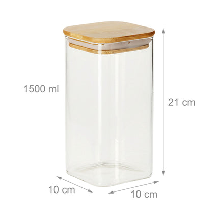 Glass Storage Jars, Bamboo Lids, 1500ml, Set of 3