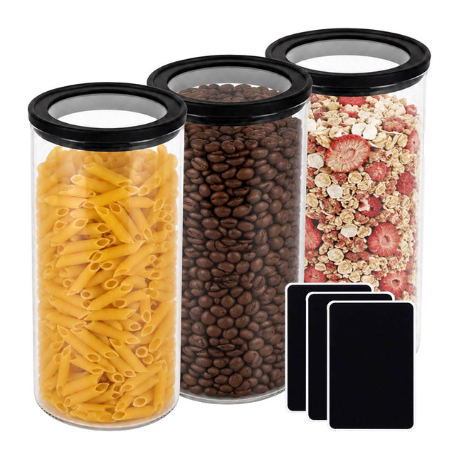 Glass Storage Jars Set, 1200 ml, Airtight Lids, 3-Piece