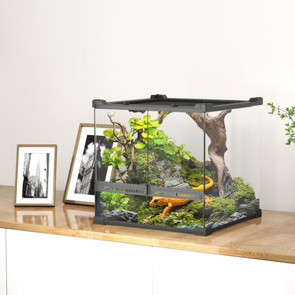 Glass Terrarium for Reptiles, Waterproof Base, Secure Lock