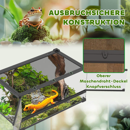 Glass Terrarium for Reptiles, Waterproof Base, Secure Lock