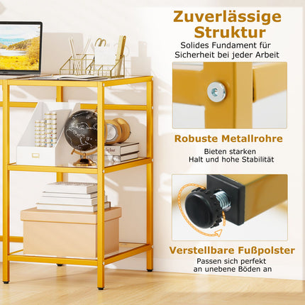 Glass-Top Computer Desk with Metal Frame, Gold, 106x51x76 cm
