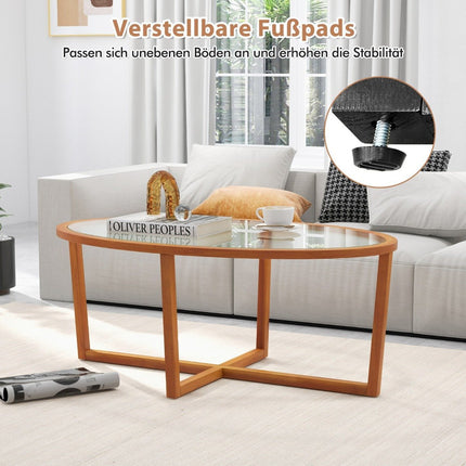 Glass coffee table with cross base & legs made of acacia wood Modern glass table side table