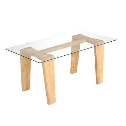 Glass coffee table with rubberwood legs Rectangular side table Glass table Coffee table
