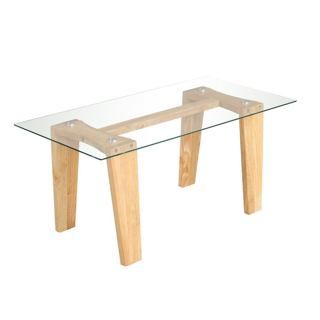 Glass coffee table with rubberwood legs Rectangular side table Glass table Coffee table