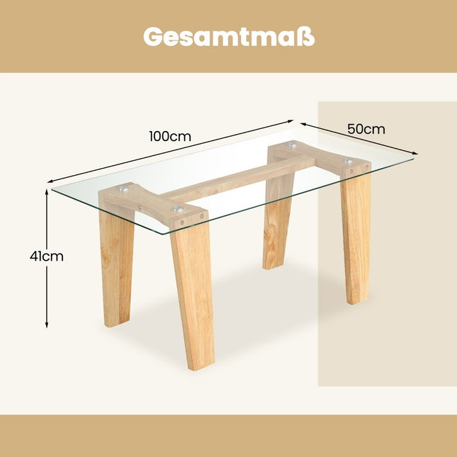 Glass coffee table with rubberwood legs Rectangular side table Glass table Coffee table