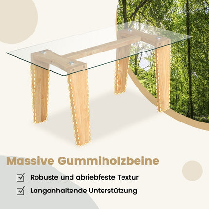 Glass coffee table with rubberwood legs Rectangular side table Glass table Coffee table