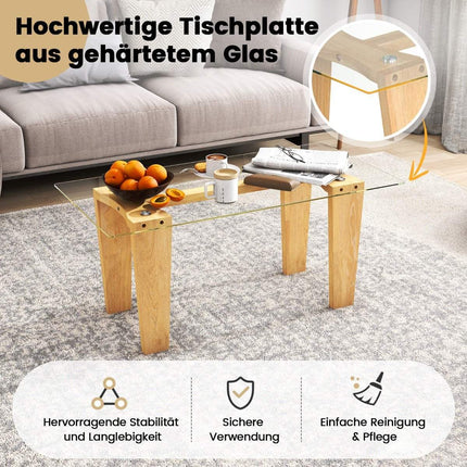 Glass coffee table with rubberwood legs Rectangular side table Glass table Coffee table
