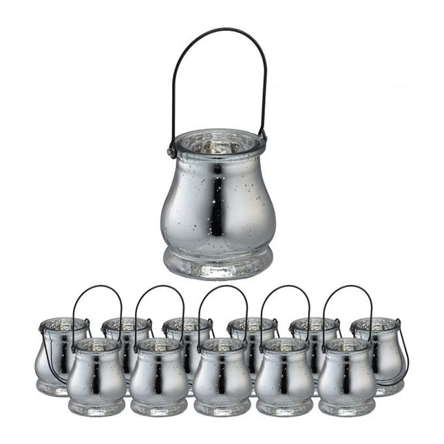 Glass lantern silver set of 12