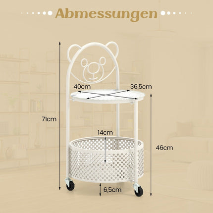 Glass side table with wheels 2-tier glass table round with bear pattern white