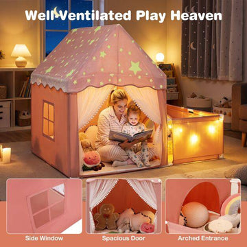 Glow-in-the-Dark Pink Play Tent with Mat & Window