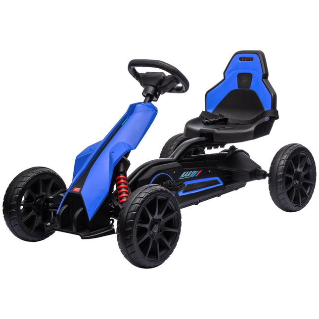 Children's pedal go-kart with adjustable seat and handbrake