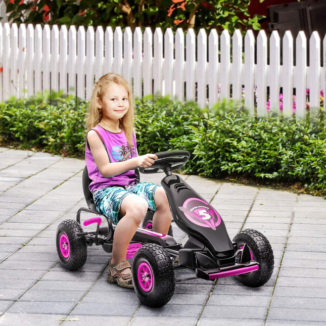 Go-kart for children with adjustable seat and handbrake, pink