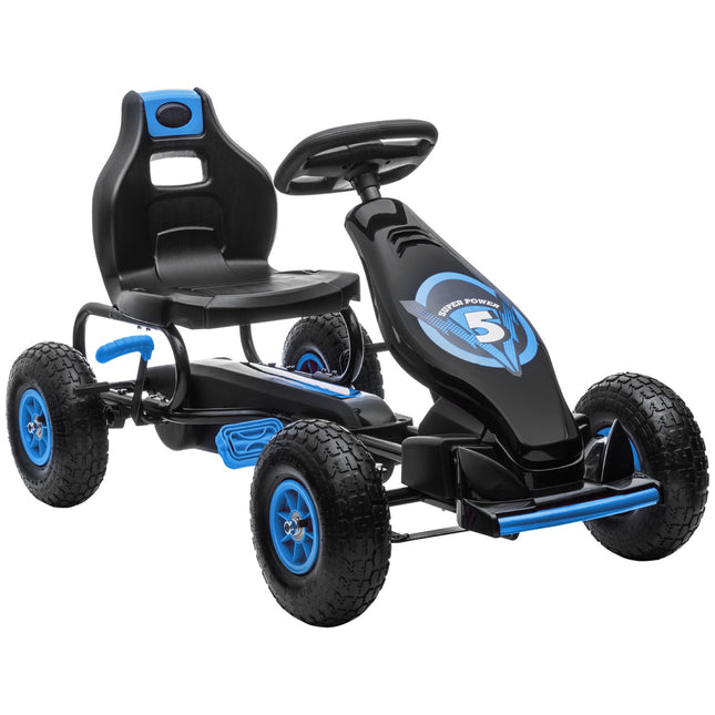 Go-kart for children with adjustable seat, rubber tires and brake