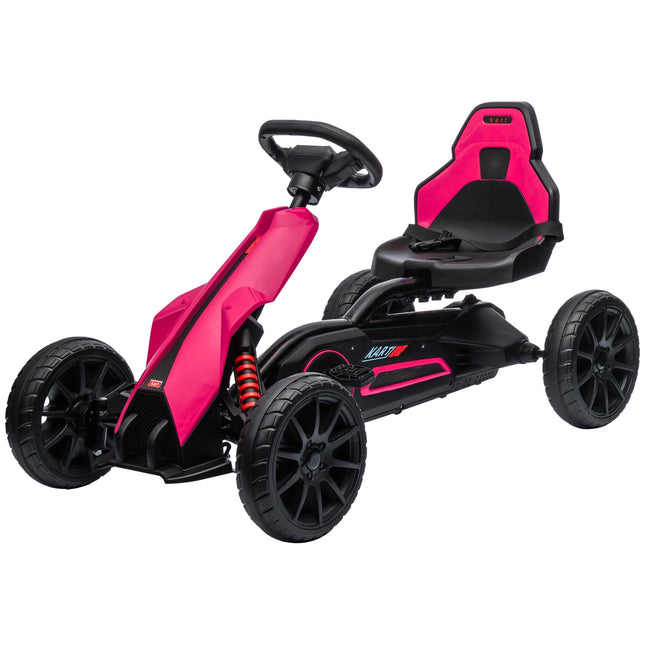 Pink pedal go-kart for children 3-8 years, handbrake & adjustable seat