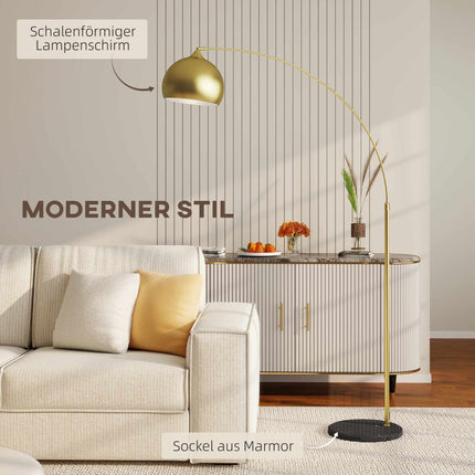 Gold Arc Floor Lamp with Adjustable Stand, Marble Base