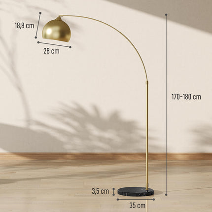 Gold Arc Floor Lamp with Adjustable Stand, Marble Base