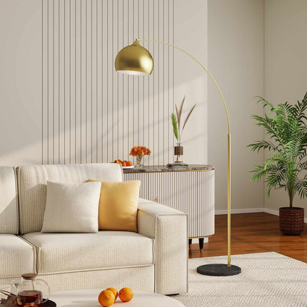 Gold Arc Floor Lamp with Adjustable Stand, Marble Base
