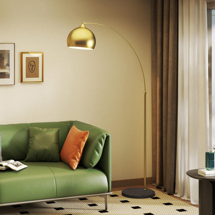 Gold Arc Floor Lamp with Adjustable Stand, Marble Base