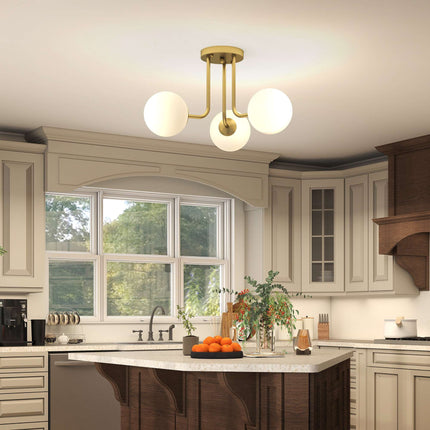 Gold Ceiling Light with Globe Shades, 3 G9 Sockets