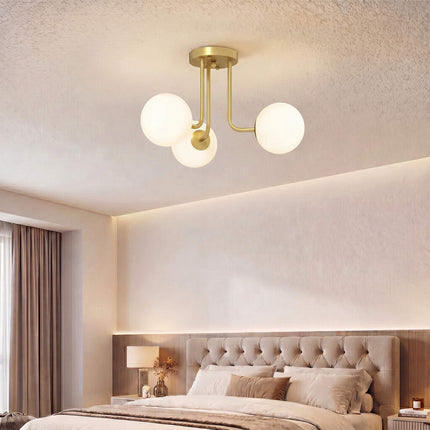 Gold Ceiling Light with Globe Shades, 3 G9 Sockets