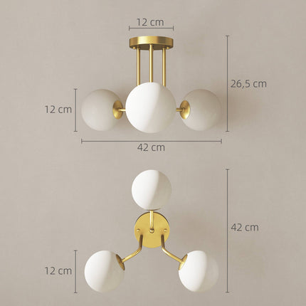 Gold Ceiling Light with Globe Shades, 3 G9 Sockets
