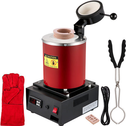 Gold Melting Furnace 1350W, 1150C, 3kg Crucible Kit