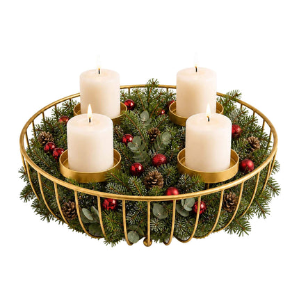 Gold Metal Advent Wreath Bowl, 33 cm Steel Holder