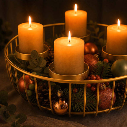 Gold Metal Advent Wreath Bowl, 33 cm Steel Holder