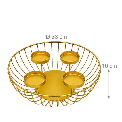 Gold Metal Advent Wreath Bowl, 33 cm Steel Holder