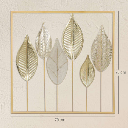 Gold Metal Wall Art with Leaf Design – 70x70 cm