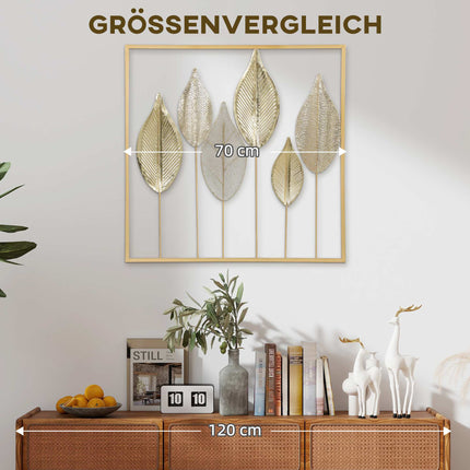 Gold Metal Wall Art with Leaf Design – 70x70 cm