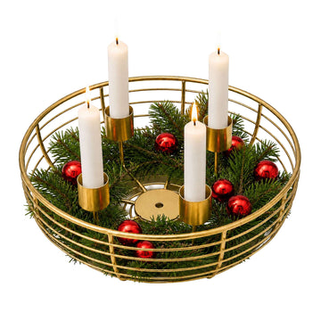 Gold Metal Wire Advent Wreath – 20.5 cm Steel Holder