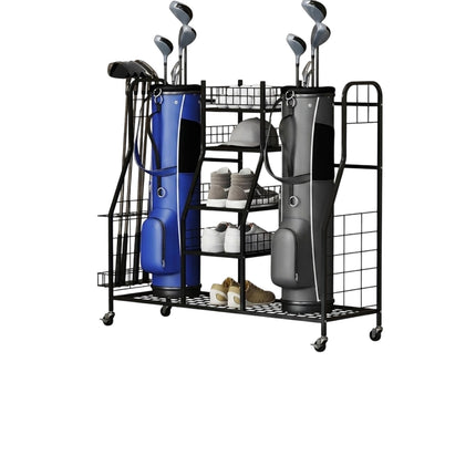 Golf Bag Organizer Rack with Wheels for 2 Bags, Black