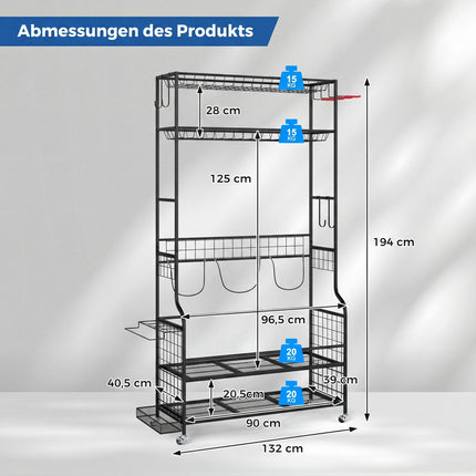 Golf Bag Organizer with Wheels, Hooks, and Baskets
