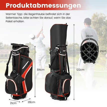 Golf Bag with 14 Dividers, 6 Pockets, Rain Cover, Red
