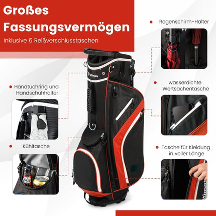 Golf Bag with 14 Dividers, 6 Pockets, Rain Cover, Red